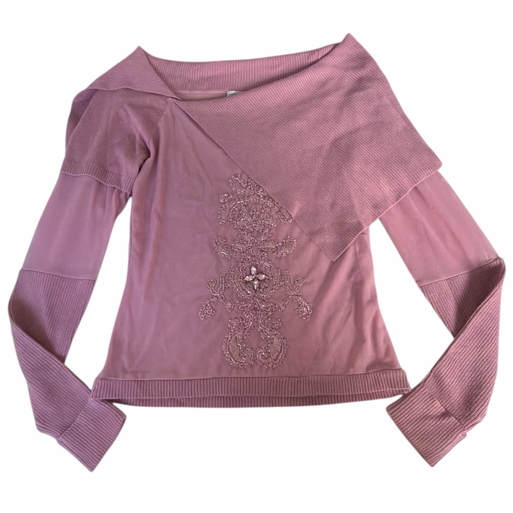 Vintage Paola Perome Beaded Mesh Asymmetrical Sweater Top